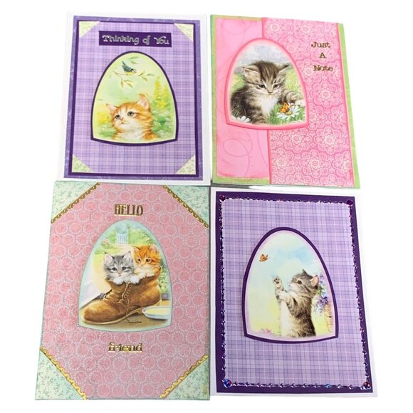 Set of 4 Cute Kitten Handmade Greeting Cards for Various Occasions - Picture 1 of 6